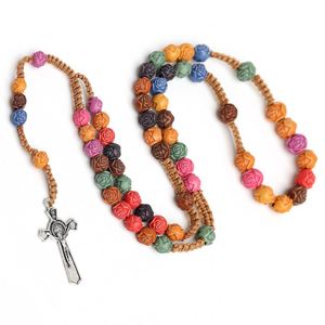 Collier religieux coloré avec breloque chapelet, perles en plastique de 10 mm, croix en alliage, perles de prière chrétiennes Jésus pour le catholicisme - Product Image 6