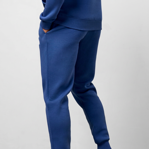 Ensemble de survêtement unisexe bleu, pantalon de jogging décontracté, couleur unie, manches longues, coton mi-lourd, vêtements d'hiver, poches latérales, à capuche - Product Image 1