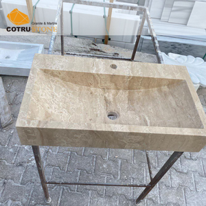 Meuble-lavabo en <span class=keywords><strong>travertin</strong></span> beige à poser Cotrustone, meuble <span class=keywords><strong>de</strong></span> <span class=keywords><strong>salle</strong></span> <span class=keywords><strong>de</strong></span> <span class=keywords><strong>bain</strong></span> en <span class=keywords><strong>travertin</strong></span> pour douche - Product Image 1