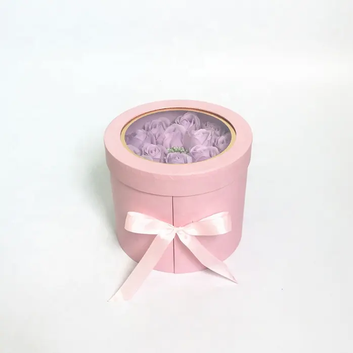 Chengruo Custom Emballage прозрачная оконная круглая двухслойная вращающаяся упаковочная коробка с лентой для упаковки цветов и подарков
