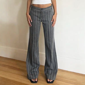 Pantalons de travail pour femmes, rayés, contrastés, à jambes larges, style minimaliste, décontractés, tendance, pour le bureau - Product Image 1