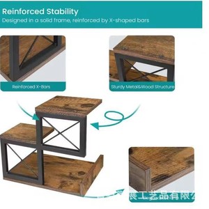 Estante de almacenamiento de escritorio de hierro y madera, organizador de oficina de 3 niveles de color quemado para papelería y artículos varios - Product Image 5