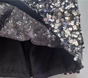 Falda Brillante Negra y Plateada con Lentejuelas para Niñas, Falda <span class=keywords><strong>de</strong></span> Línea A con Encaje y Malla, Cintura Elástica, Forrada, para Fiestas, Discotecas, Niñas Pequeñas, Glamour, Mini - Product Image 3