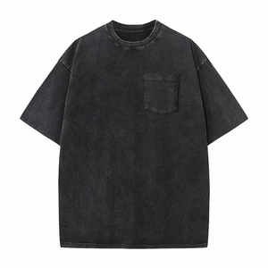 T-Shirt Vintage da Uomo con Spalle Scese, Effetto Stone Washed, Collo a Costine, Etichetta Tessuta Personalizzata, Maglietta Nera Basic - Product Image 5