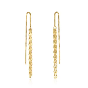 SE399 RINNTIN Hiphop 14K Gold Plated 3mm Phoenix Chain Earring 925 Sterling Silver Tassel Earrings for Women