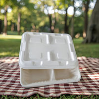 Boîte à lunch moderne en bagasse à 3 compartiments, compostable certifiée BPI, de qualité supérieure, jetable et alimentaire, pour la préparation de repas à emporter