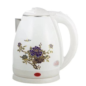 Bouilloire électrique sans fil à double paroi en acier inoxydable 1,2 L 800 W, motif floral blanc, interrupteur mécanique, arrêt automatique - Product Image 1