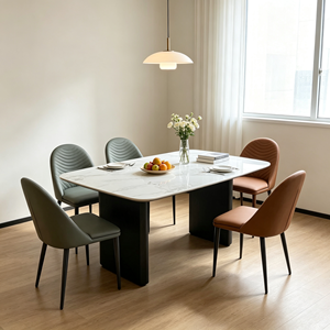 Ensemble de table à manger rectangulaire moderne en marbre avec 6 chaises en cuir PU, design minimaliste, meubles pour la maison - Product Image 1