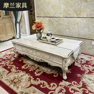 MO LAN European-style coffee table Solid wood carved flower tea table with drawer living room household