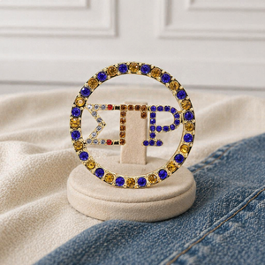 Nuevo Diseño, Broche Metálico con Incrustaciones de Diamantes Amarillos, Azules y Rojos, Letra de Servicio de la Hermandad Diva Nine, SGRHO, Sigma Gamma Rho - Product Image 4