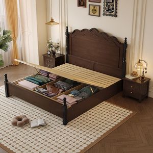 Solid Wood <b>Bed</b> Vintage American Style <b>Double</b> Platform <b>Bed</b> Durable Bedroom Furniture for Home Use - Product Image 2