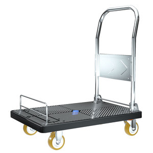 Manufacturer Thickened <strong>Hand</strong> Trolley Blue Plastic <strong>Folding</strong> Handrail <strong>Hand</strong> <strong>Truck</strong> for Carrying Warehouse Goods - Product Image 3