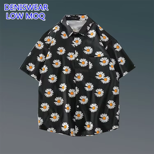 Camicie Estive Floreali da Uomo con Basso MOQ, Stampa Margherite e Girasoli su Sfondo Bianco, Oversize a Maniche Corte, Casual da Strada con Bottoni - Product Image 4