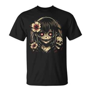 Camiseta gótica Kawaii de anime japonés de terror para adultos, unisex, negra - Product Image 1