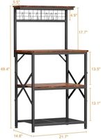 Furologee Support de four à micro-ondes brun rustique à 4 niveaux 6 S crochets Pegboard Bakers Rack Hutch Coffee Bar Station meubles de cuisine