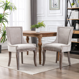 <span class=keywords><strong>Chaise</strong></span> de salle à manger <span class=keywords><strong>ultra</strong></span> <span class=keywords><strong>moderne</strong></span>, tissu épais avec tête de clou en bronze, pieds en bois massif, beige, lot de 2, écologique et durable - Product Image 5