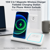 Support de charge sans fil magnétique pliable 3-en-1 avec charge rapide QC3.0 PD, indicateur LED et port Type-C ignifuge pour téléphone portable