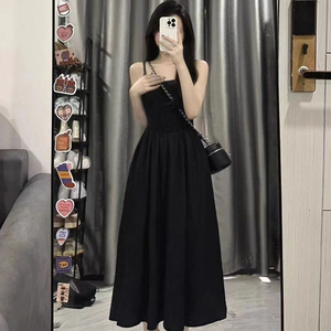 White Spaghetti Strap Dress Empire Waist Solid Color Casual Long Dress For Women Summer Beach Wear - Product Image 2