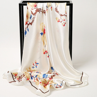 100% Polyester Satin écharpe blanc rouge rose marine fleur carré écharpe nouveau Design impression tête enveloppement femme cou châle enveloppes