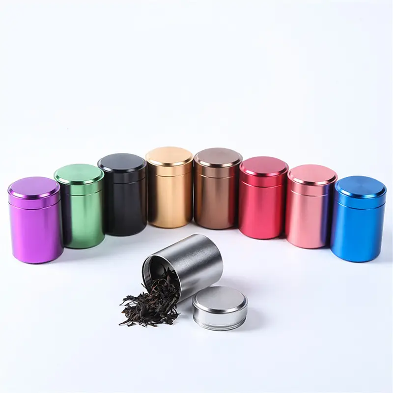 70ML 140ML Solid Color Airtight Smell Proof Container Aluminum Stash Metal Sealed Can Tea Jar Storage Boxes