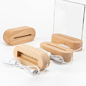 Hình Bầu Dục Sáng Gỗ Rắn Cơ Sở DIY Acrylic Ánh Sáng Trắng Ánh Sáng Ấm Áp Điều Khiển Ánh Sáng Ban Đêm USB Bằng Gỗ Trang Trí Đồ Trang Trí - Product Image 6