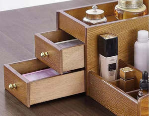 Caja de almacenamiento de cosméticos de madera, estante de almacenamiento de escritorio para tocador para baño/dormitorio, cepillo de escritorio, joyero, almacenamiento de cosméticos - Product Image 1