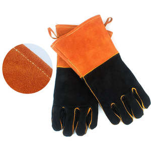 Guantes de barbacoa resistentes al calor y al agua, de piel de vaca, color naranja y negro, con protección reforzada para la palma y el pulgar - Product Image 4