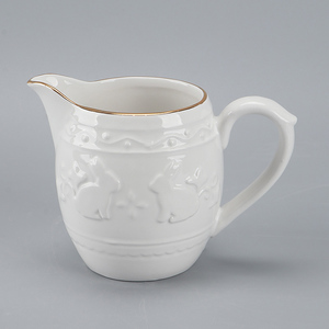 <span class=keywords><strong>Assiette</strong></span> en céramique <span class=keywords><strong>blanche</strong></span> en forme <span class=keywords><strong>de</strong></span> lapin avec bordure dorée pour une présentation élégante <span class=keywords><strong>de</strong></span> vaisselle sur le thème <span class=keywords><strong>de</strong></span> Pâques - Product Image 6