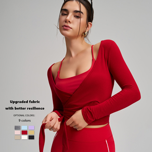 เสื้อคลุมคาร์ดิแกนผู้หญิง รุ่น XW-CX-7418 แบบผูกเอว คอวี แขนยาว เนื้อผ้านุ่มยืดหยุ่น เหมาะสำหรับโยคะ ออกกำลังกาย และสวมใส่ลำลอง - Product Image 2