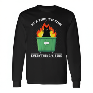 C'est normal, je suis bien, tout va bien, T-shirt à manches longues Cat Dumpster Fire - Product Image 2