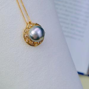 Pendentif en or massif 18 carats de haute qualité avec diamant naturel et perle de Tahiti en eau de mer pour femmes - Product Image 4