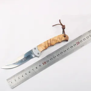 Cuchillo de caza al aire libre, cuchillo recto para acampar, cuchillo recto de bolsillo multifuncional portátil con mango