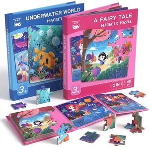Livre de puzzles magnétiques pour enfants, conte de fées, <span class=keywords><strong>monde</strong></span> sous-marin, 2 en 1, 40 pièces, en bois, découpe laser, non toxique, finition mate, boîte cadeau, OEM - Product Image 2