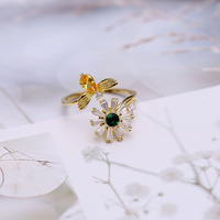 Bague en cuivre de luxe Daisy Bee Design Bague réglable Creative Zircon Anneaux Bijoux pour femmes