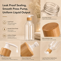 Botol Pompa Isi Ulang PET 500ml Tutup Bambu Alami Wadah Kosmetik Dispenser Sampo Sabun Mandi Losion Kosong Wadah Serum Perawatan Kulit