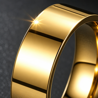 Hochreflektierender Edelstahl Flachband-Ring mit Abgeschrägter Kante Gold Roségold Schwarz Silber Blau Regenbogen Minimalistisch Unisex