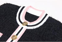 AIMEISI Nouveautés T-shirt tricoté à manches courtes contrastées Tops Jupe et haut en tweed épais Ensemble deux pièces en tricot pour femmes
