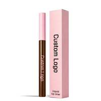 Crayon à lèvres marron longue tenue et anti-bavures avec logo personnalisé, enrichi en vitamine E, applicateur à bille arrondi en tube marron