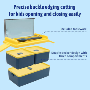 BPA Free Plastic 1400ml Dual Tier Airtight Heatable Dishwasher Safe <b>Microwave</b> Lunch Box Bento Box Kids 4 Compartments Fork Spoon - Product Image 2