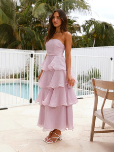 Nouveau Sexy à la mode sans bretelles dos nu gâteau robe XL grande taille couleur unie robes décontractées pour les femmes - Product Image 2