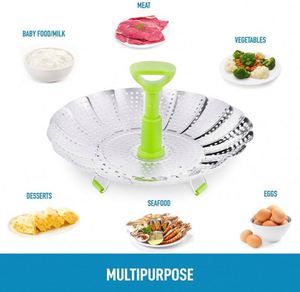 High Quality 9 Inch Stainless Steel Steam <b>Cooker</b> Expandable Handle Vegetable Steamer Basket <b>Small</b> Kitchen Accessory - Product Image 2