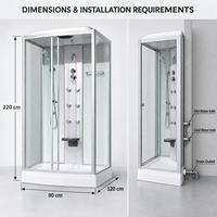 Cabine de douche vapeur modulaire YEETE 90 x 120 cm avec cadre argenté, porte à charnières en verre, jets de pluie et jets corporels, Australie OEM ODM