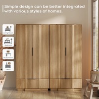 Armoire autoportante moderne et minimaliste à panneaux cannelés avec deux grandes portes en MDF pour chambre, villa, salon - MOQ 100
