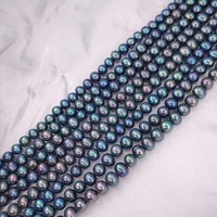 Perles d'eau douce naturelles noires de Tahiti, presque rondes, perles enfilées, 8-9 mm, vente en gros en Chine