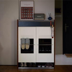 Mueble Zapatero de Madera Maciza y Ratán Estilo Nórdico, Diseño Moderno Minimalista, Gran Capacidad de Almacenamiento, para Entrada, Sala de Estar o Recibidor - Product Image 2