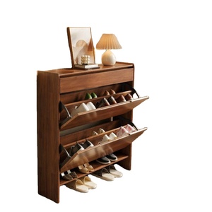 Modern Solid Rubber Wood Ultra Thin Flip Drawer Space Saving 12 Pair Living Room Entryway <strong>Hallway</strong> <strong>Small</strong> Shoe <strong>Cabinet</strong> - Product Image 1