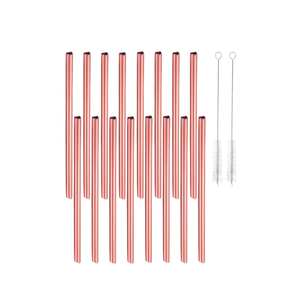 Pink Stainless Steel Reusable <b>Metal</b> <b>Straw</b> Set with Cleaners Fashionable Design 5.9 in Length for Juice Milk Coffee Party Drinks - Product Image 1