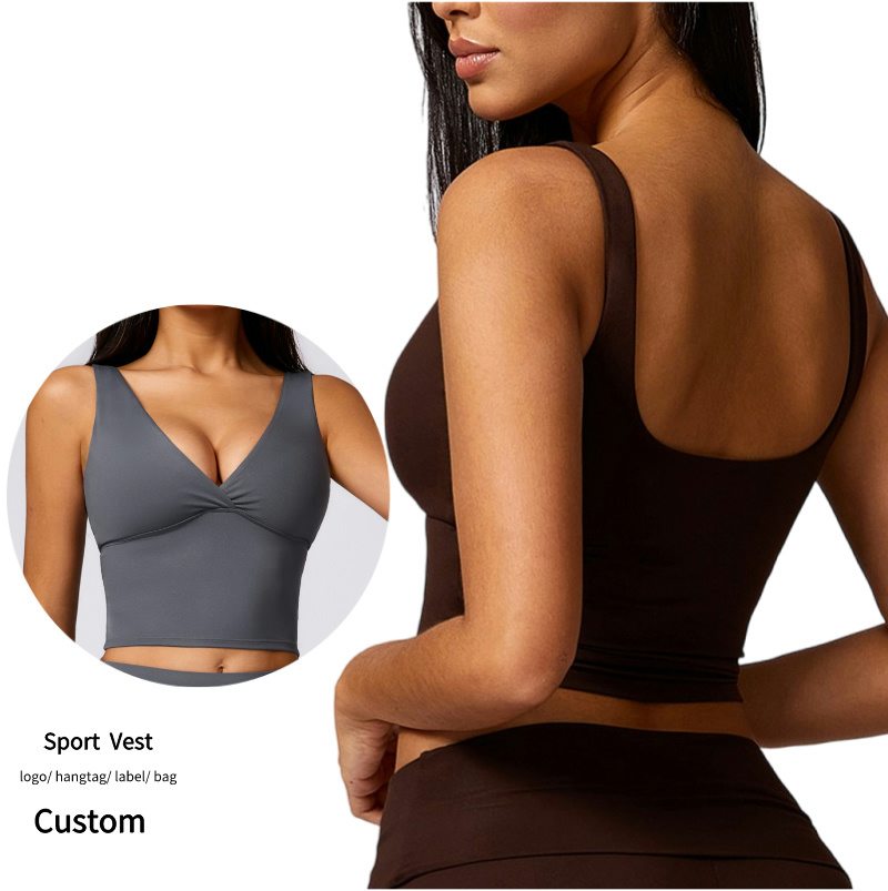 2024 New Deep U Back Running Yoga Top for Women V Neck Gym Top Sleeveless Custom Crop Top Women's Sports Vest