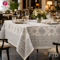 Nappe HuaLai sur mesure en faux coton et polyester, motif floral médaillon gris, élégante pour mariage et banquet