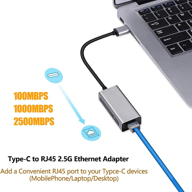 2.5G Gigabit Ethernet Adapter USB3.1 Type C to RJ45 Lan Network Card 2500Mbps External Network Converter for Laptop PC